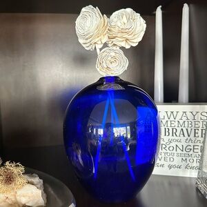 Cobalt Blue Blown Glass Decorative Vase - Home Accents